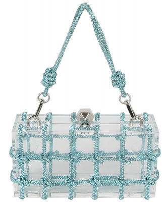 Clear Acrylic Rope Straw Evening Bag Boxy Bag LGZ076 TEAL
